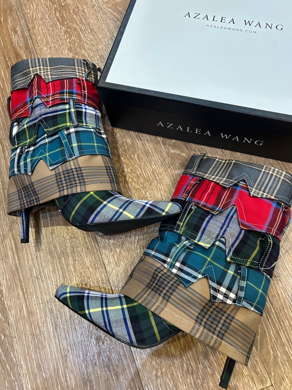 Azalea Wang Multicolor Plaid High-Heel Ankle Boots